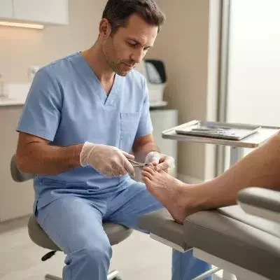 Tratamiento para hongos en las uñas mediante atención podológica profesional.